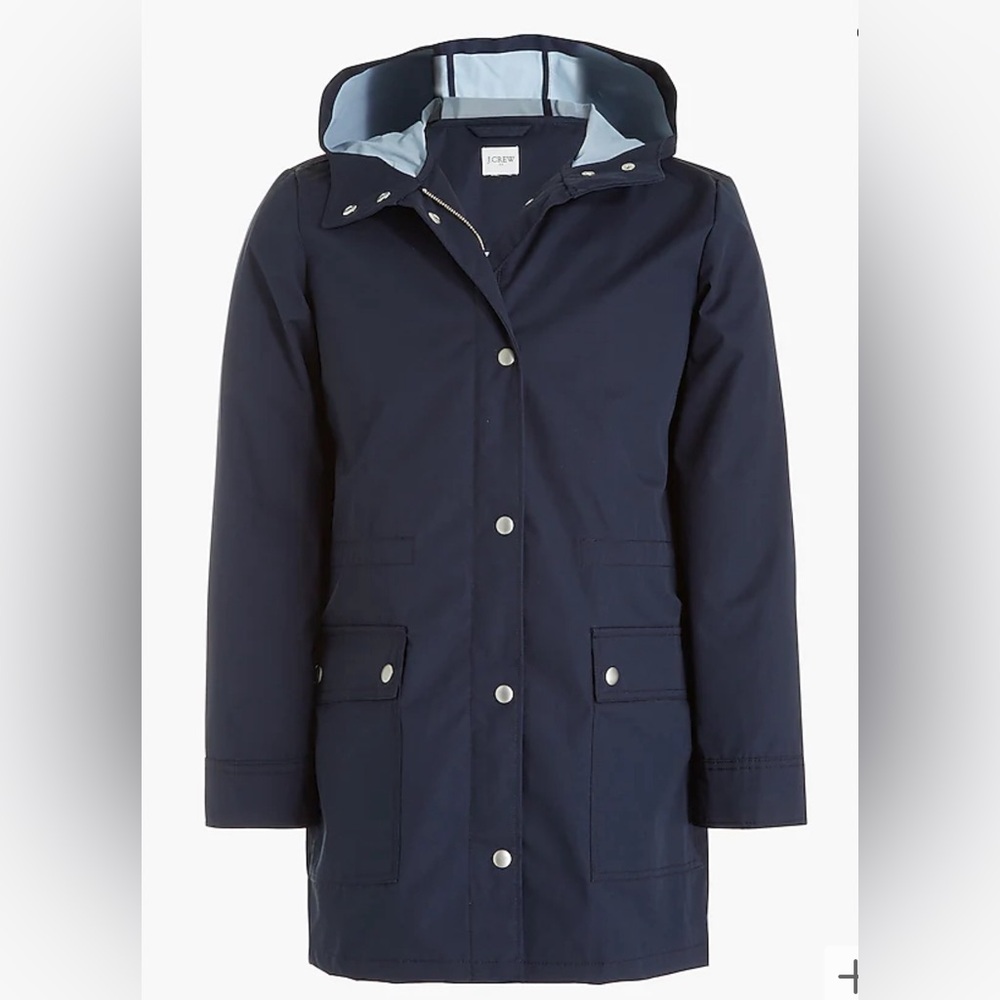 J.Crew Women’s Midi-Length Utility Raincoat, Size XS, Black, Interior Soft Blue